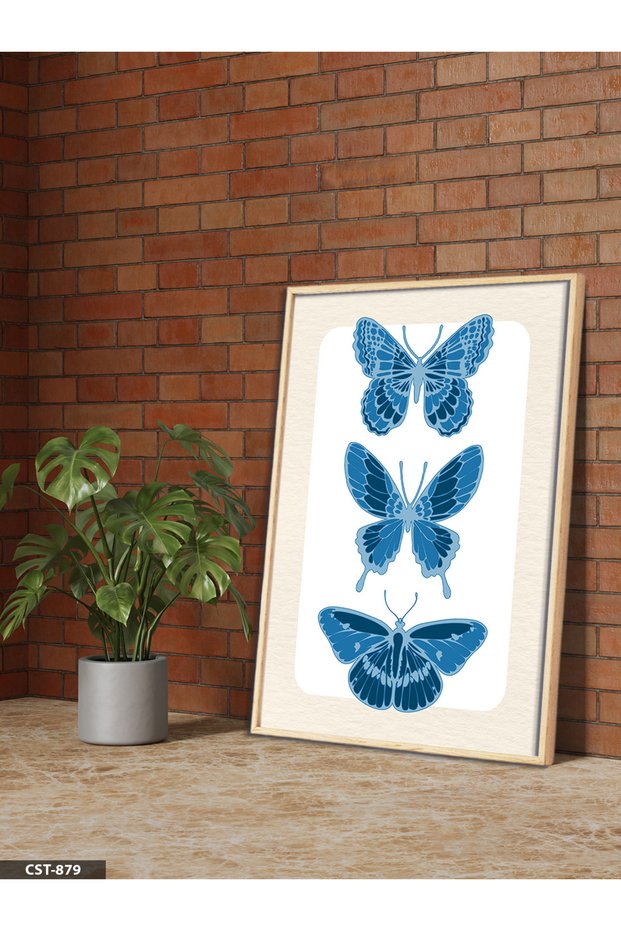 Blue Butterflies One Piece Wooden Framed Painting