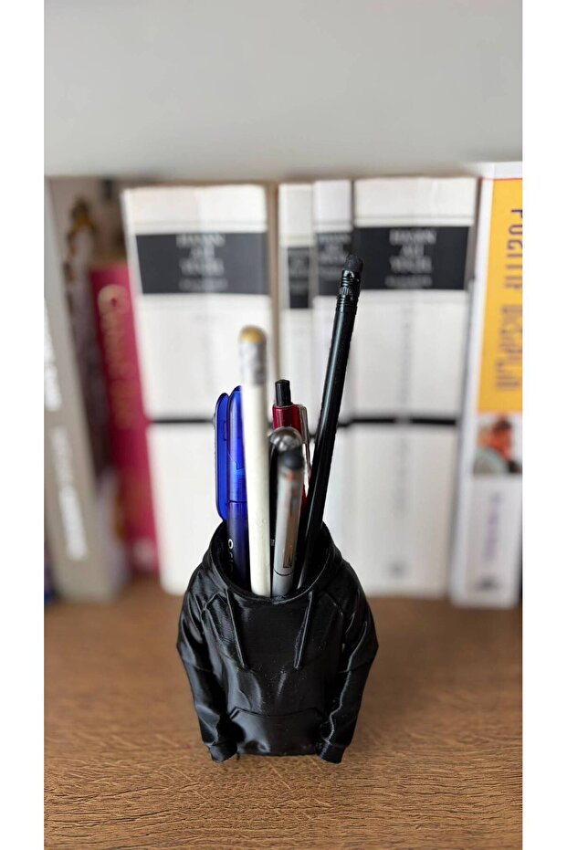 Black Hoodie Hooded Sweatshirt Design Pen Holder – 3D Printing Desktop Organizer Stand