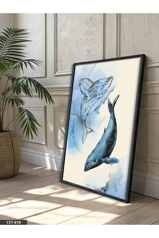 Blue Whale One Piece Wooden Framed Painting