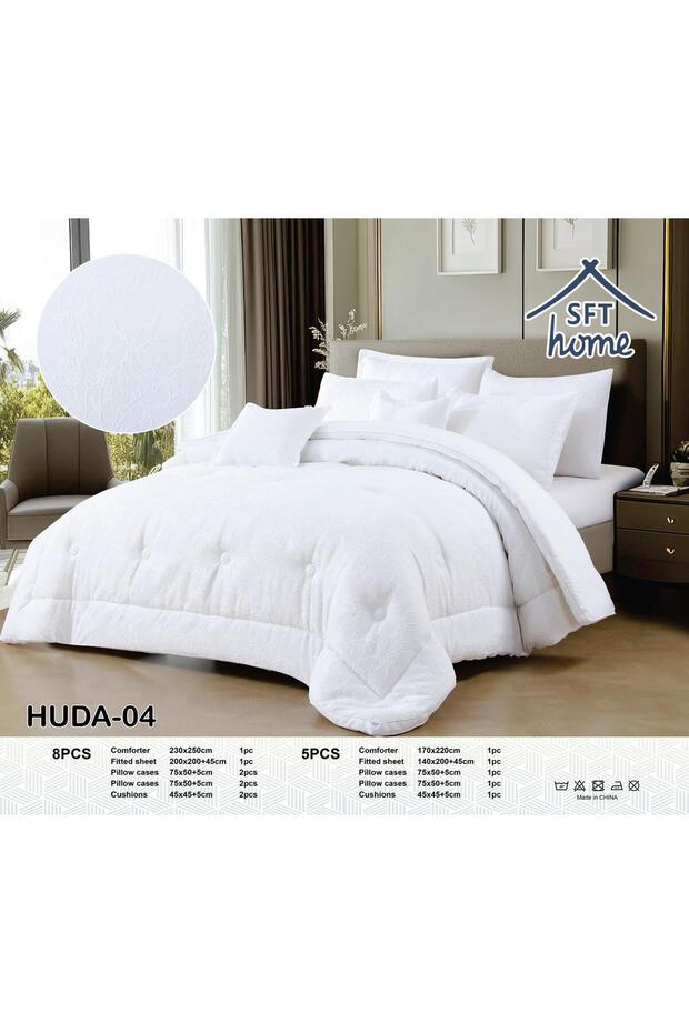 Huda Nefir Summer Luxury Embossed Patterned 8-Piece Table Cloth