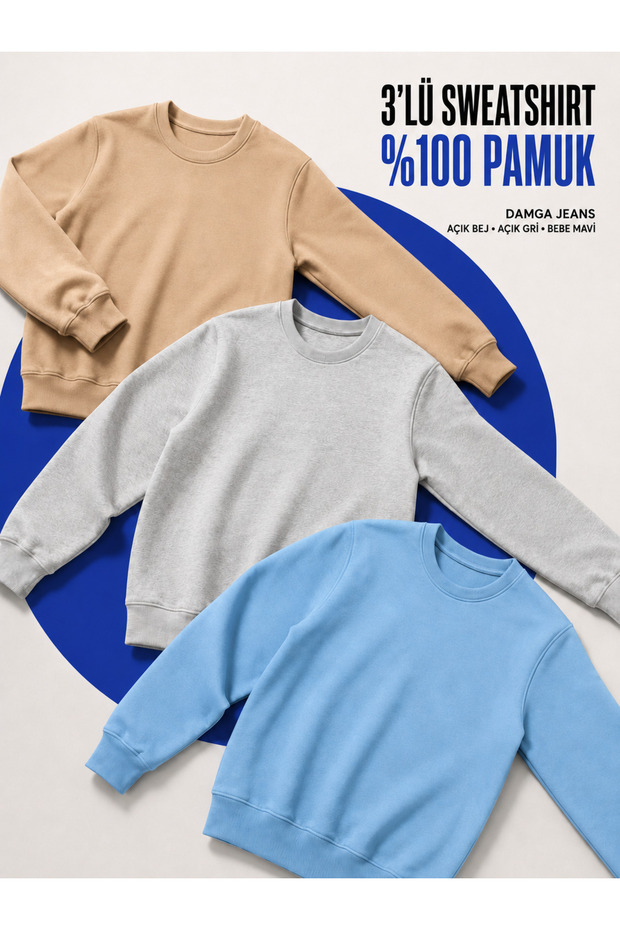3 Pieces Men's Casual Crew Neck Loose Sweatshirt