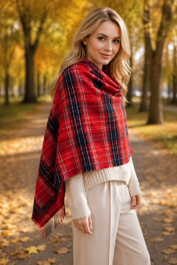 Plaid Pattern Long Winter Shawl 190X70 cm