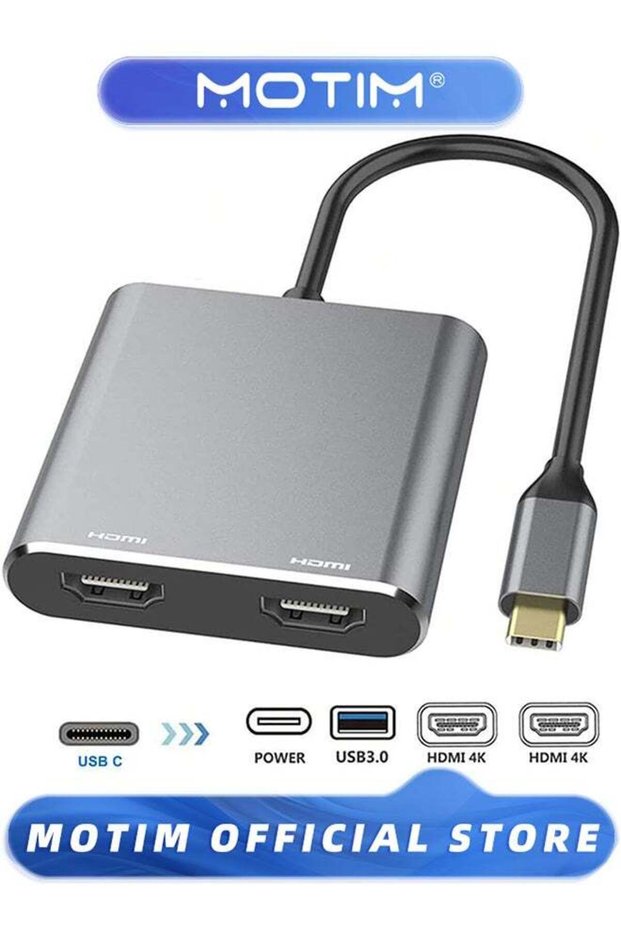 USB C Docking Station USB C Hub HDMI Adapter 4 in 1 Multiport Dongle with Dual HDMI USB C 60W PD Port USB3.0 for Windows & Android & Mac Book Pro Air & USB C Laptops