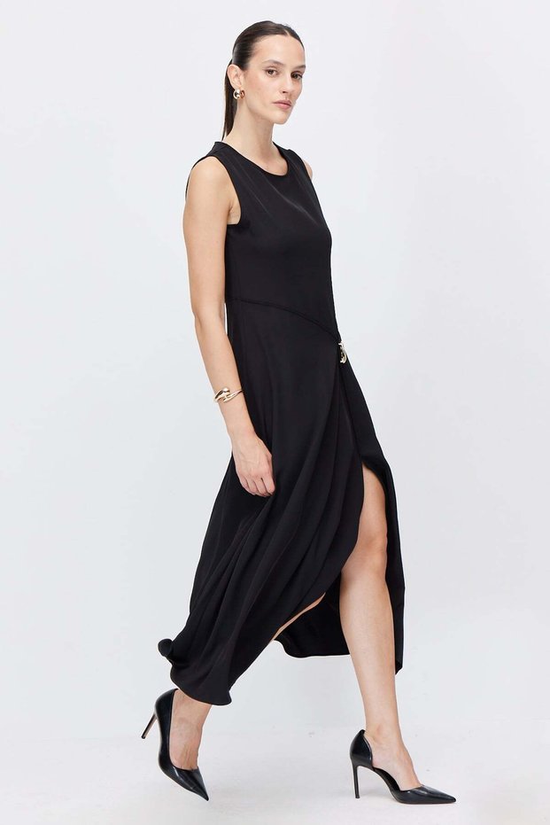 Women's Midi Dress with Metal Accessory Detail