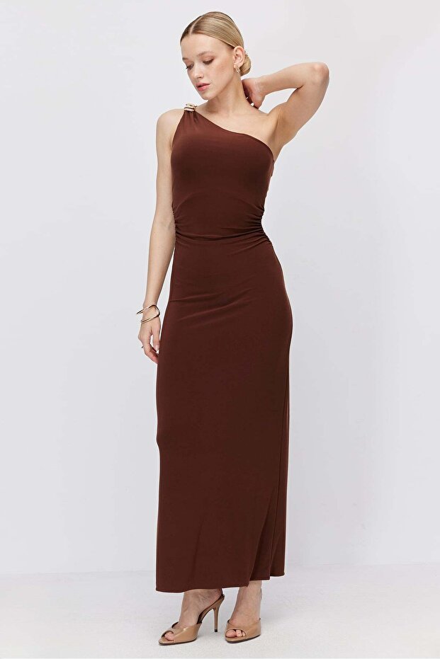 Women's One-Shoulder Slit Dress with Accessories