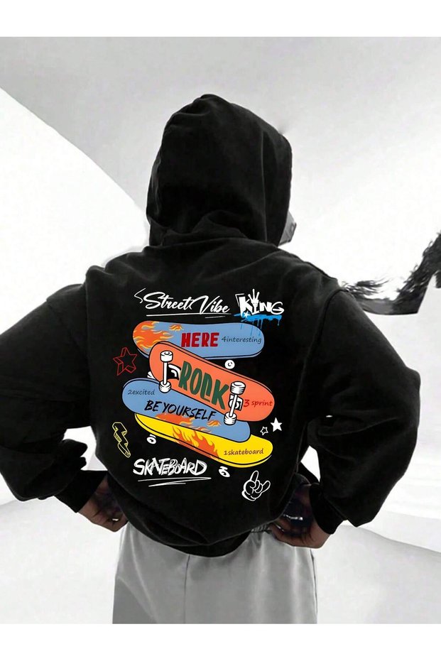 Children's Skateboard Printed Hoodie Hooded Sweatshirt Combed Cotton Fabric 3 Thread Count Unisex Winter Sweatshirt