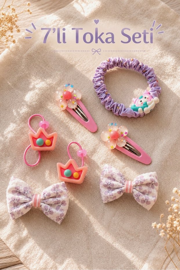 Girl's Hair Clip 7-Piece Hair Accessory Set Bow Snap Rubber Clip School Daily Use