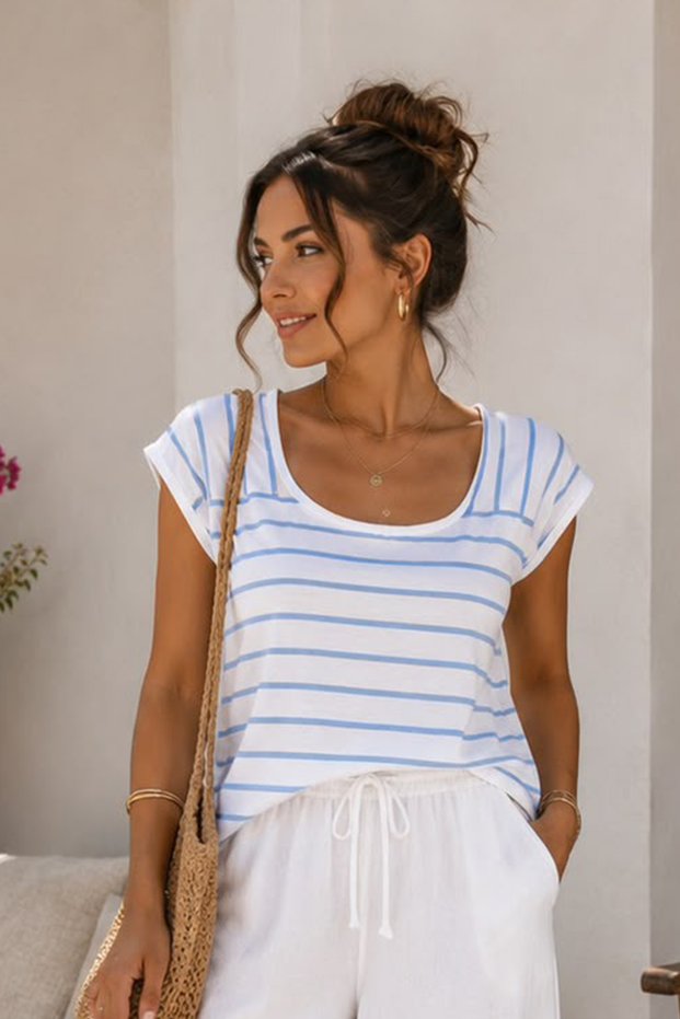 Striped U-Neck T-Shirt