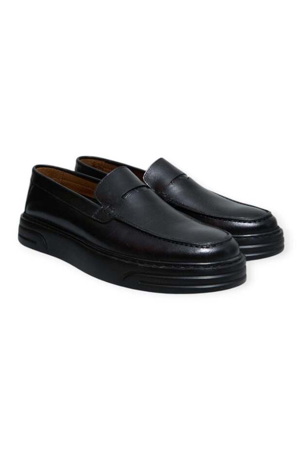 Black Color Laceless Genuine Leather Men's Shoes