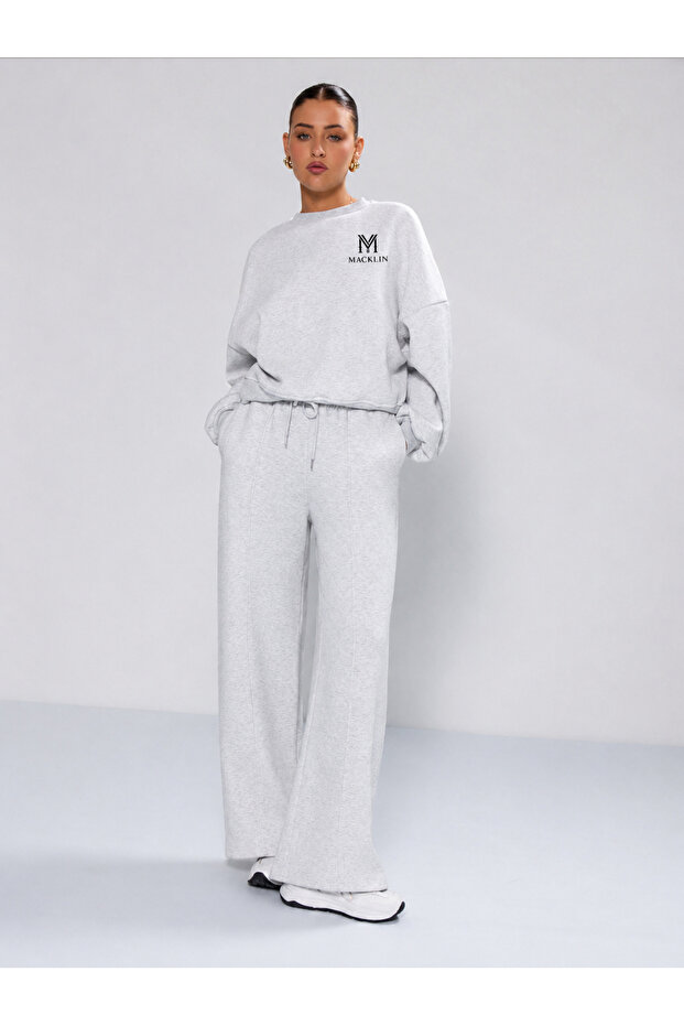 Unisex Women's and Men's Chest Printed Oversize 3 Thread Crew Neck Sweatshirt and Baggy Sweatpants