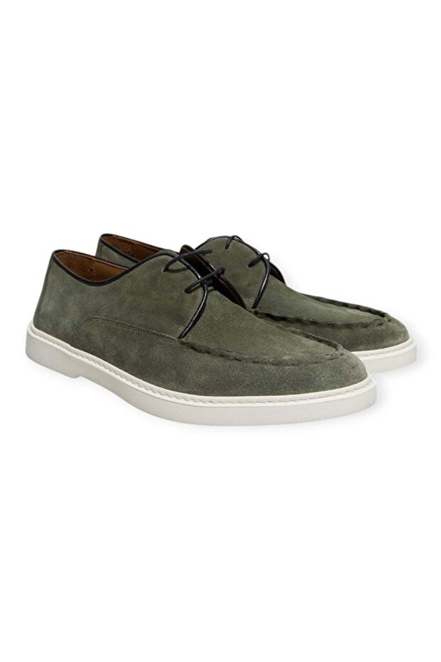 Green Color Lace-Up Genuine Leather Men's Shoes