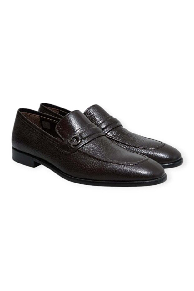 Brown Laceless Genuine Leather Men's Shoes