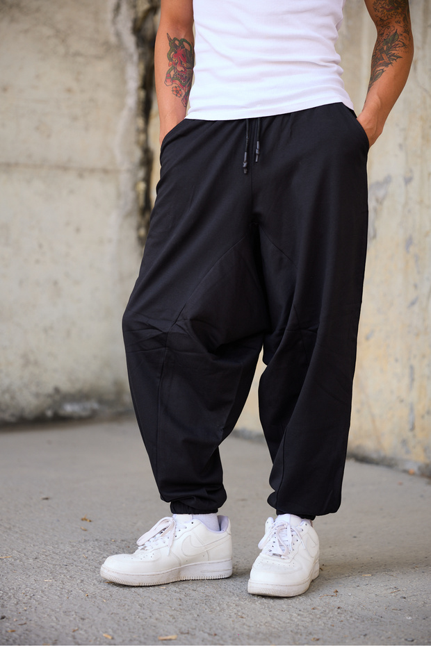 Men's Patterned Shalwar Trousers with Elastic Waist and Cuffs