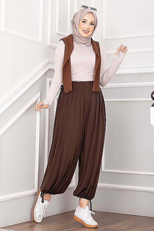 Adjustable Waist and Leg Shalwar Trousers in Tan