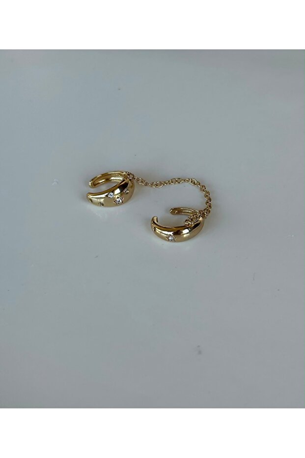 Stone Chain Detailed 2-Piece Compression Cartilage Earrings