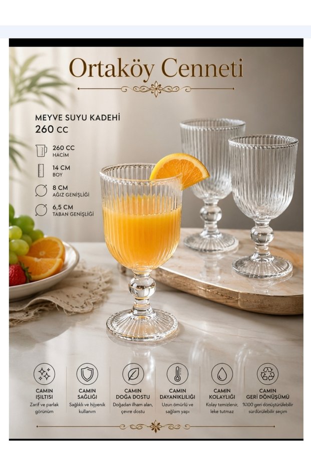 Juice Glass Cup Line Origami Model 6 Units Glass with Foot 260 Cc Volume 14 cm Length 8 cm Mouth 6.5 cm Base