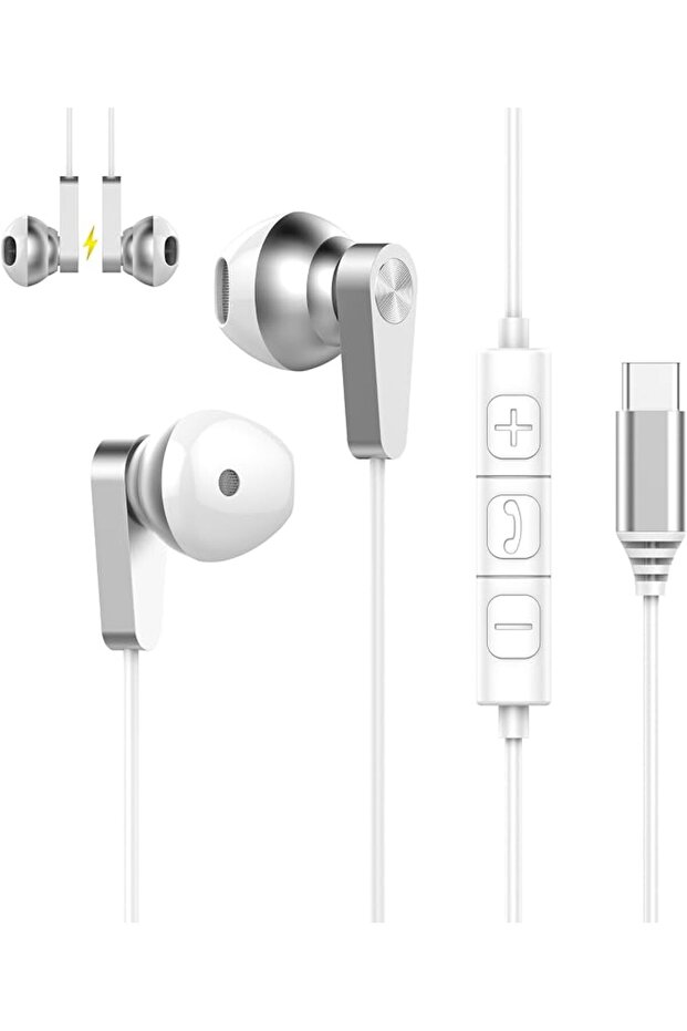 سماعات اذن USB C من سولاتيدو، سماعات اذن مغناطيسية عالمية مع ميكروفون وتحكم في مستوى الصوت، سماعات ا