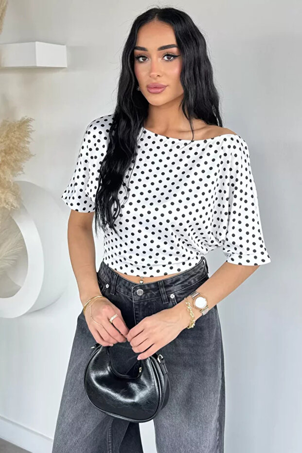 Women's Boat Neck Polka Dot Blouse