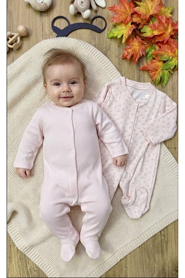 Baby Girl Floral Patterned Double Jumpsuit Set Cotton Extra Soft Fabric
