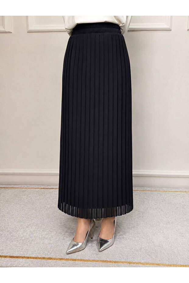 Women's New Season Elastic Waist Thin Pleated Lined Chiffon Skirt