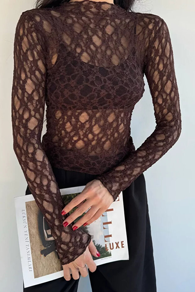 Women's High Neck Lycra Transparent Blouse