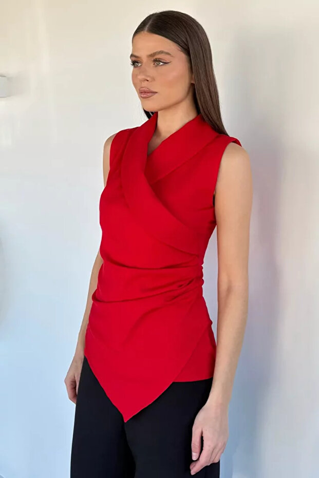 Women's Double-Breasted Collar Drape Detailed Asymmetrical Blouse