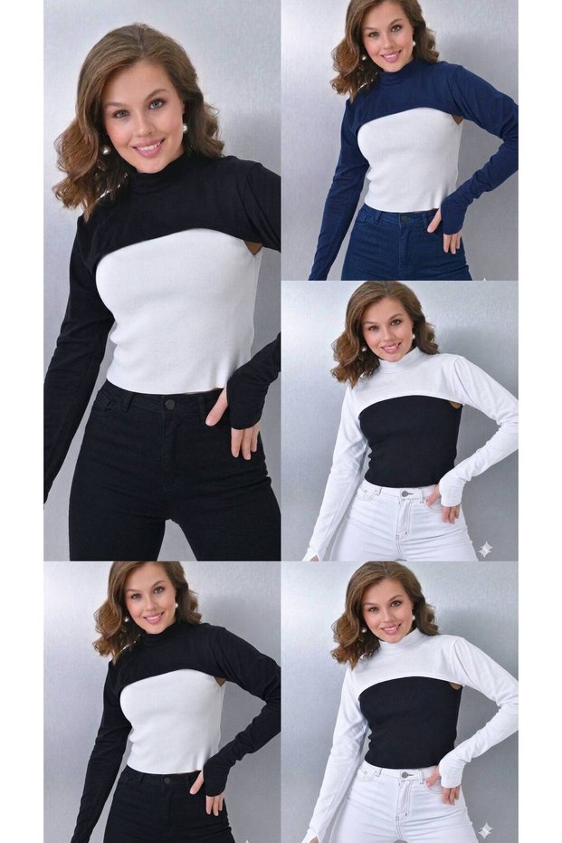 5-Fingered Hijab Neck Collar | Yakali Long Sleeve Sleeved Body Blouse Bolero Casual Design