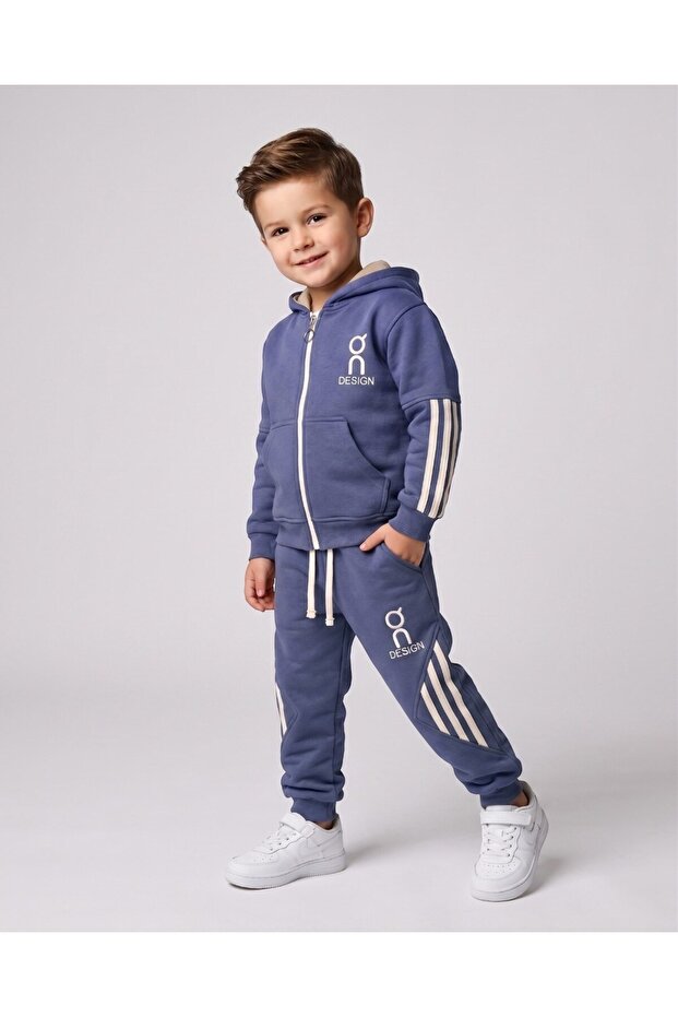 Boys' Winter 3-Strand Zippered Cardigan and Sweatpants Set for Ages 4-5-6-7-8-9-10-11-12