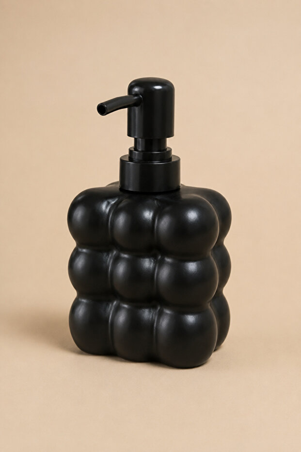 Modern Bubble Liquid Soap Dispenser – 400 ml Black Pump Dispenser with Bubble Pattern for Bathroom and Kitchen Countertops - 15 cm X 9 cm X 6.5 cm