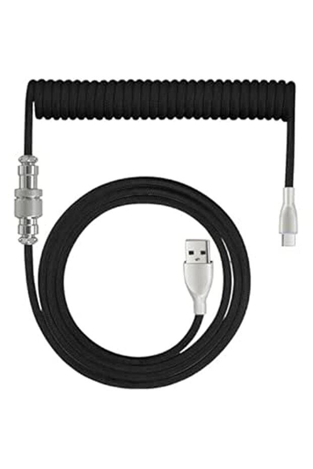 كيبل USB C ملفوف مخصص [مطور] لكيبورد الالعاب من جينهيك، كيبل كيبورد ميكانيكي مع افياتور معدني قابل ل