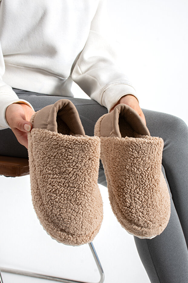 Women's Beige Comfortable and Useful Home Shoes with Elastic Backing, Home Boots