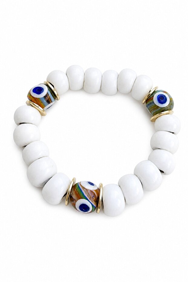 Glass Bodrum Bead White Evil Eye Bracelet