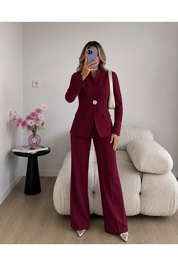 Gold Single Button Notched Lapel Jacket Trousers Blazer Suit