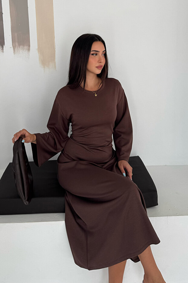 Women's Crew Neck Spanish Sleeve Long Midi Dress