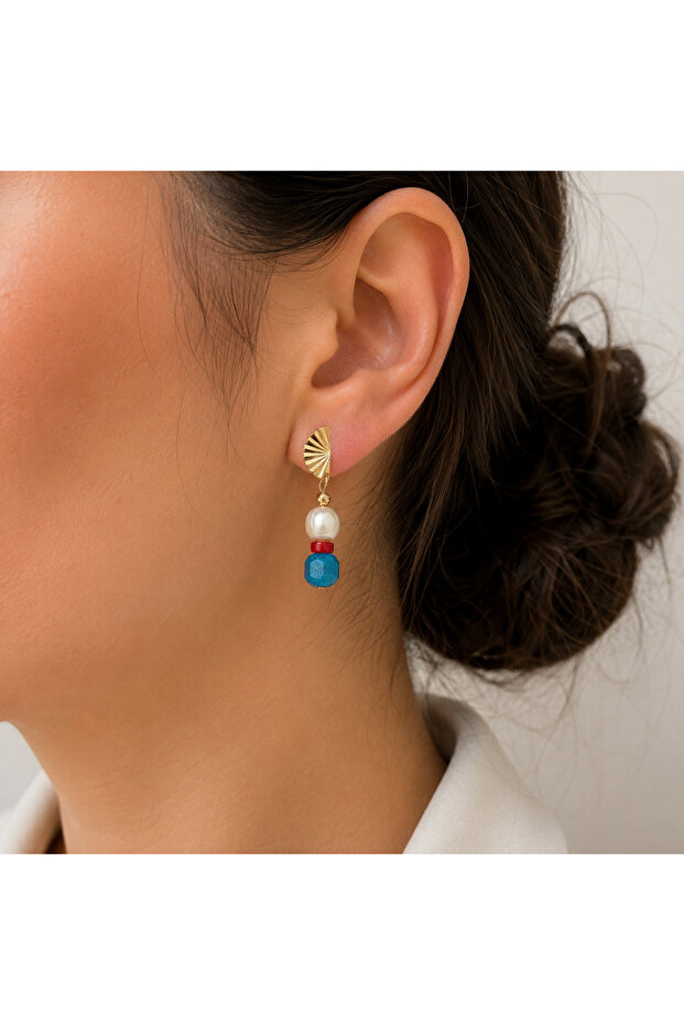 Fan-Shaped Natural Stone Earrings