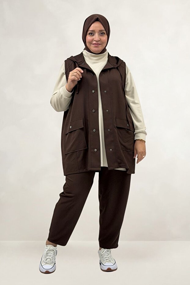 67057 Plus Size Vest-Pants Nora Set - Brown