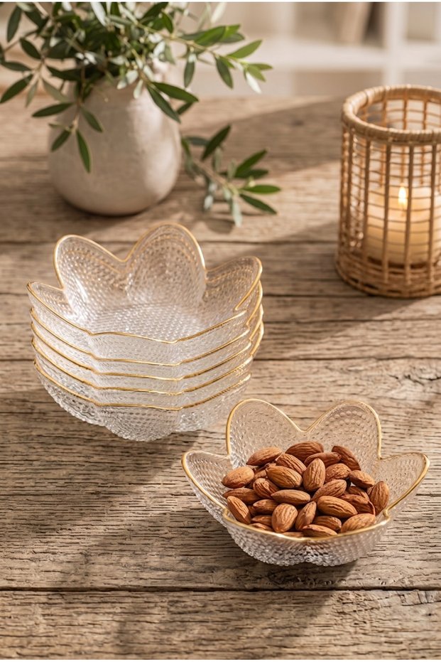 New 6 Pieces Gold Gilded Daisy Snack Bowl Breakfast Glass Serving Bowl