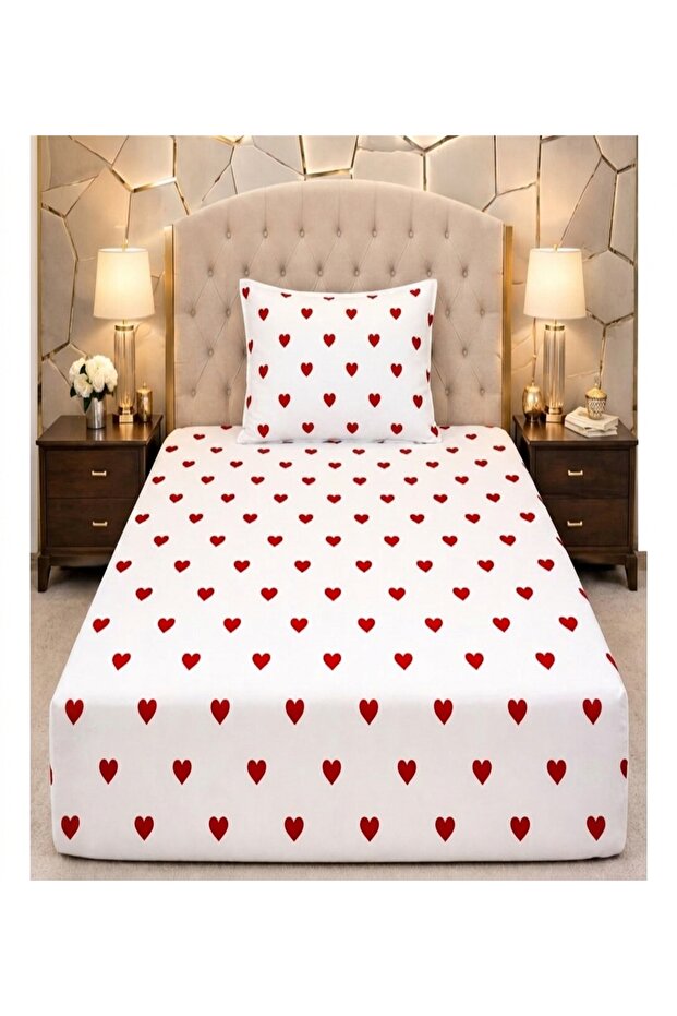 Elastic Fitted Sheet Set Heart Pattern - Leopard Pattern (Single & Double)