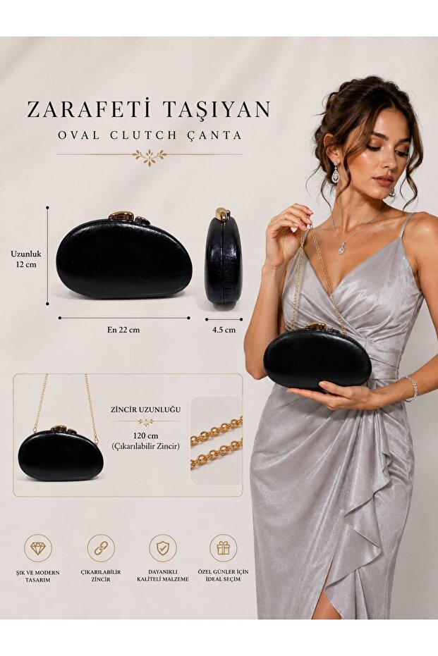 Black Color Rustic Material Design Evening Dress Clutch Chain Strap Hand-Held Wedding Engagement Evening Bag