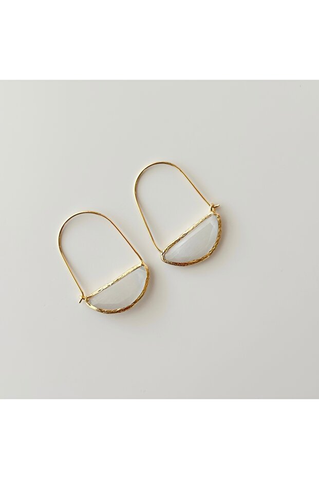 Chalcedony Half Moon Dangle Natural Stone Earrings White