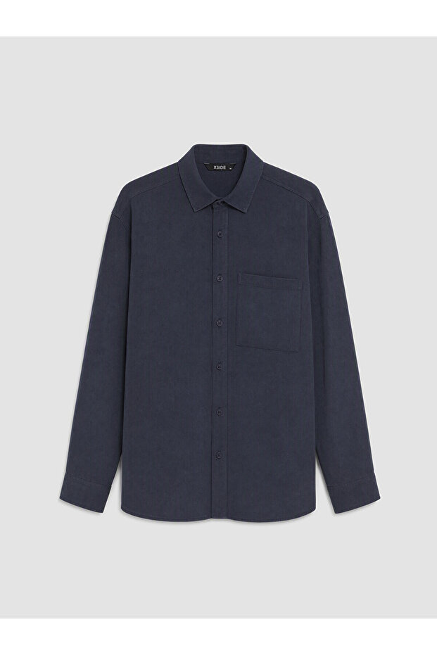Xside Navy Blue Regular Fit Men's Shirt
