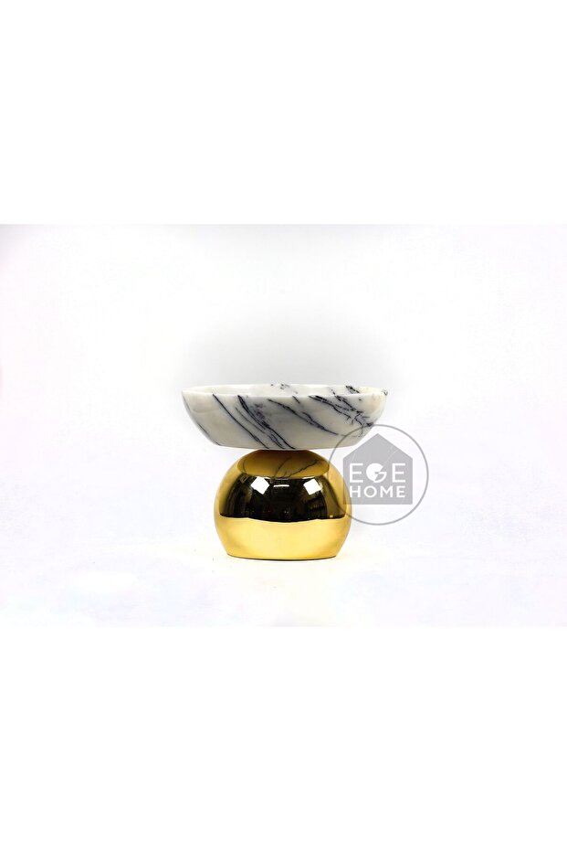 Decorative Natural Marble Gold Large Ball Footed Bowl