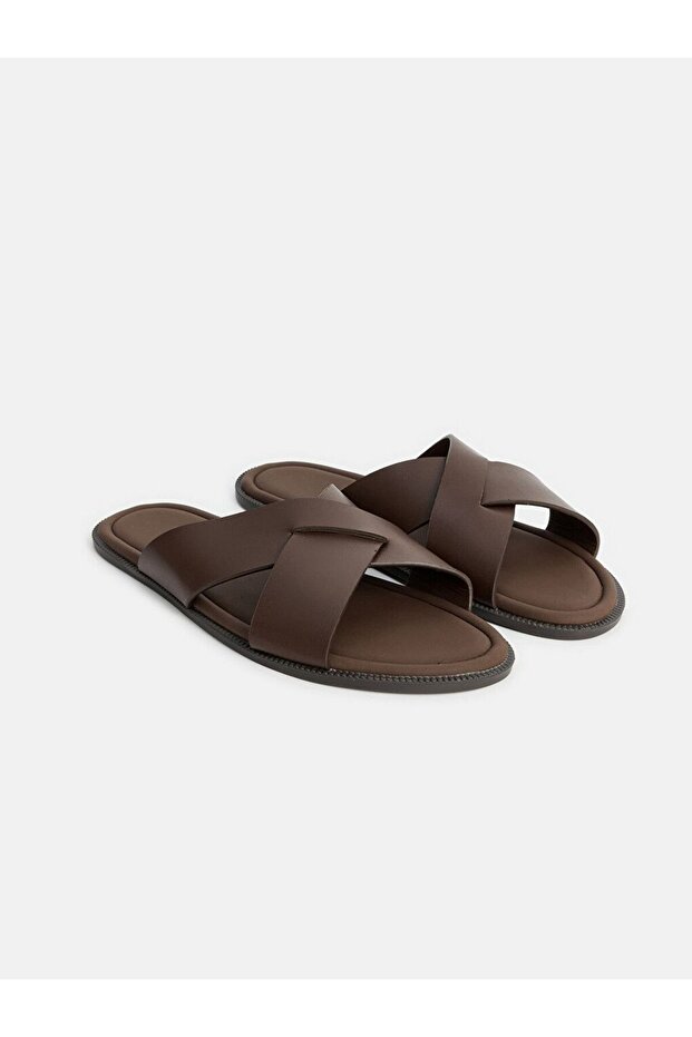 Lcw Steps Brown Cross Strap Men's Slipper