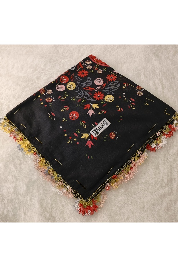 Handmade Needlework Writing, Scarf, Yemeni, Mevlit Cover, Head Cover, 4 Sides Embroidered, 100% Cotton, 100*100cm