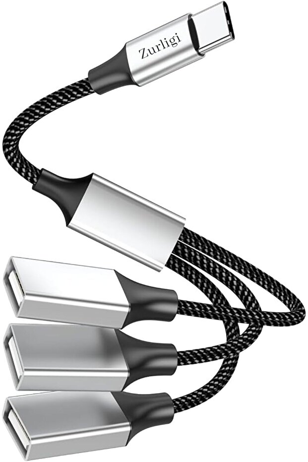محول كابل USB نوع سي ذكر الى 3 منافذ USB انثى من زورليجي، موزع منفذ C الى 3 امبير 2.0 | موصل محول سل