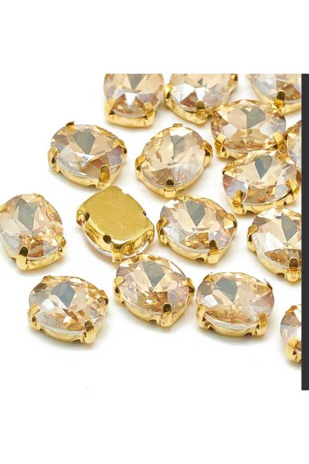 10X14 (1.4 cm) 50 Pieces of Champagne Glass Stone in Gold Case Oval Glass Stone