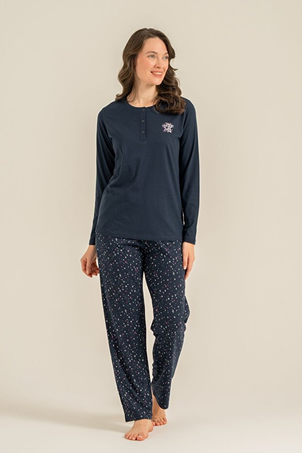 Women's Long Sleeve Buttoned Collar Modal Pajama Set (with Socks as a Gift)