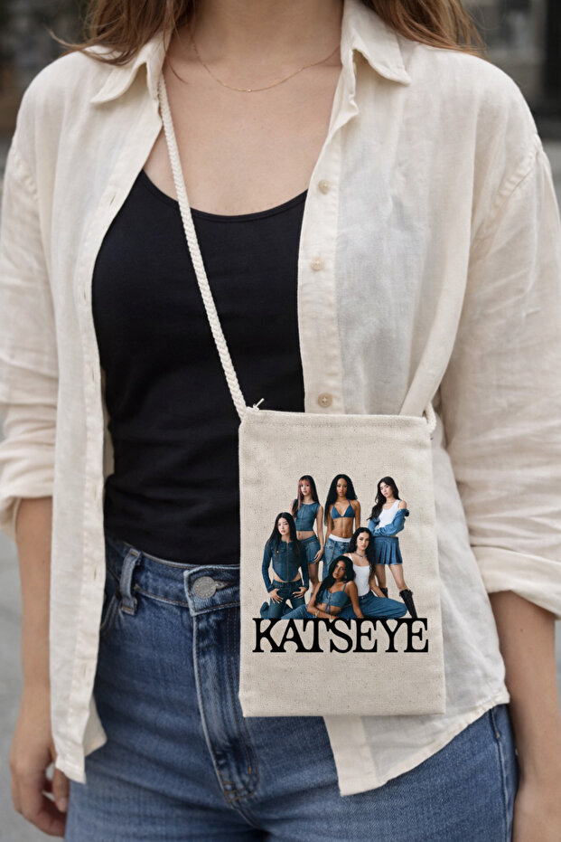 Katseye Designed Zippered Custom Made Neck-Hanging Premium Printed Canvas Bag