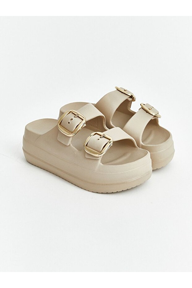 Lcw Steps Beige Leather Look Women's Slippers