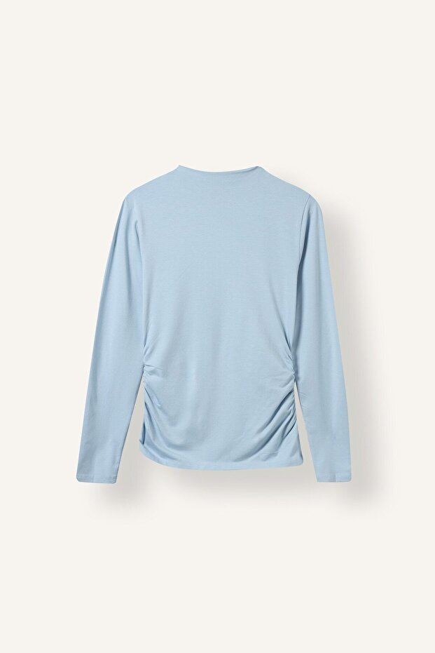 Regular Fit Kayık Yaka Side Gathered Long Sleeve Modal Basic T-Shirt I6303Ax26Au